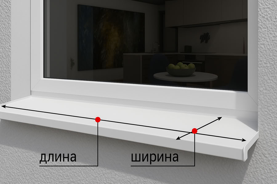 Ширина и длинна отлива на для окна